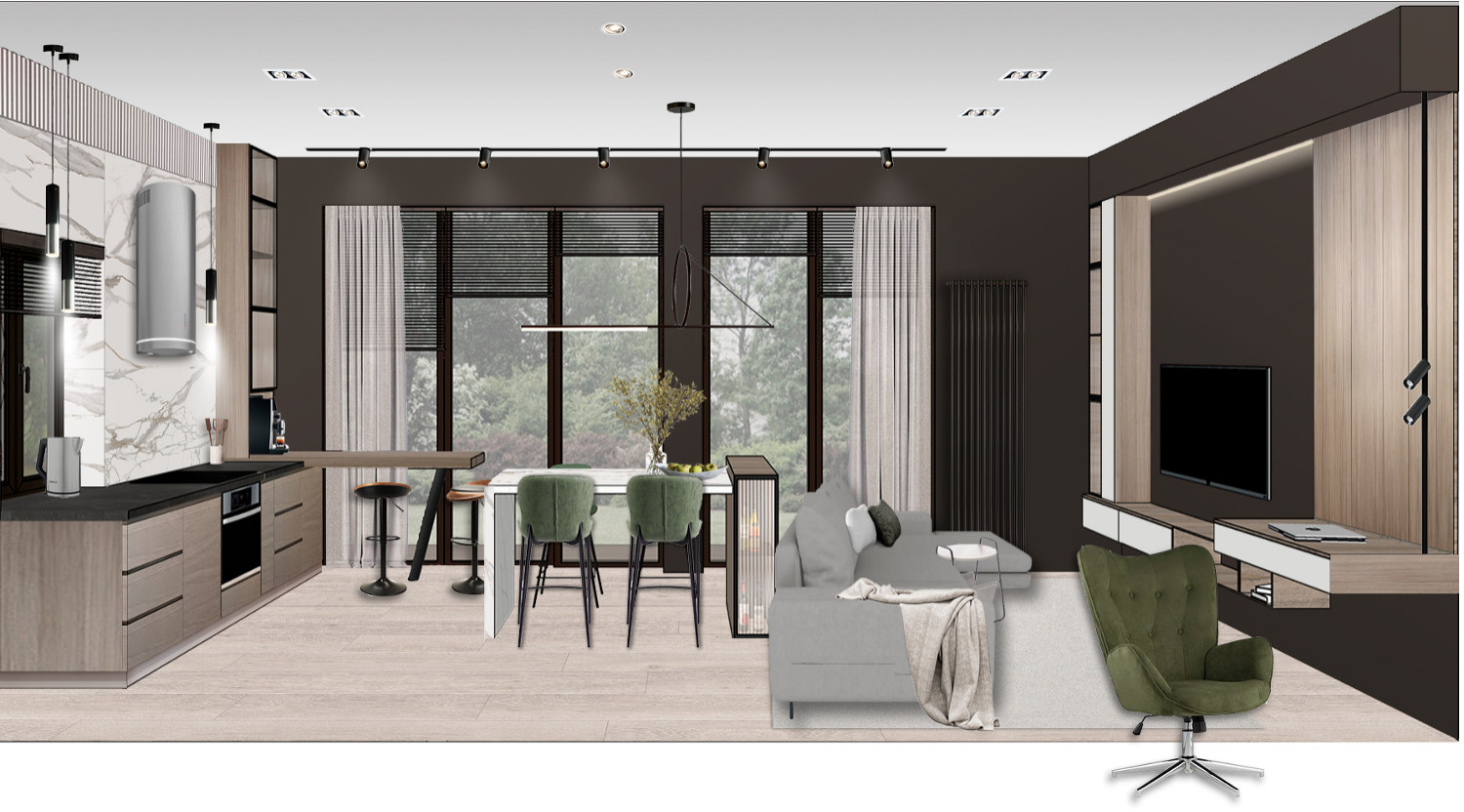 3д коллаж - кухня-гостиная