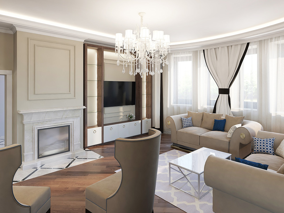 Гостиная в частном доме с элементами классики