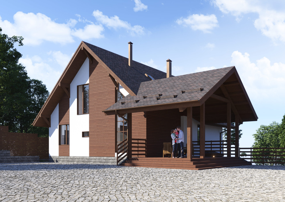 Проект 3-этажного 5-комнатного мансардного дома в стиле шале