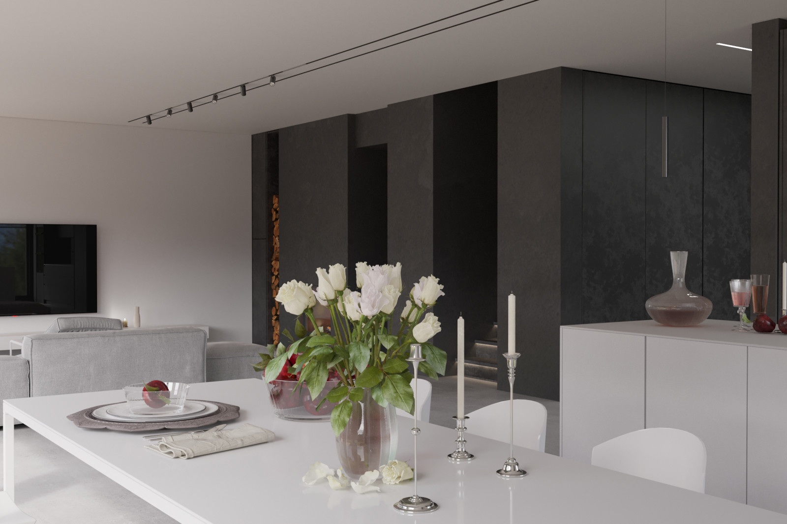 Визуализация проекта коттеджа студии 13/72 . Гостиная