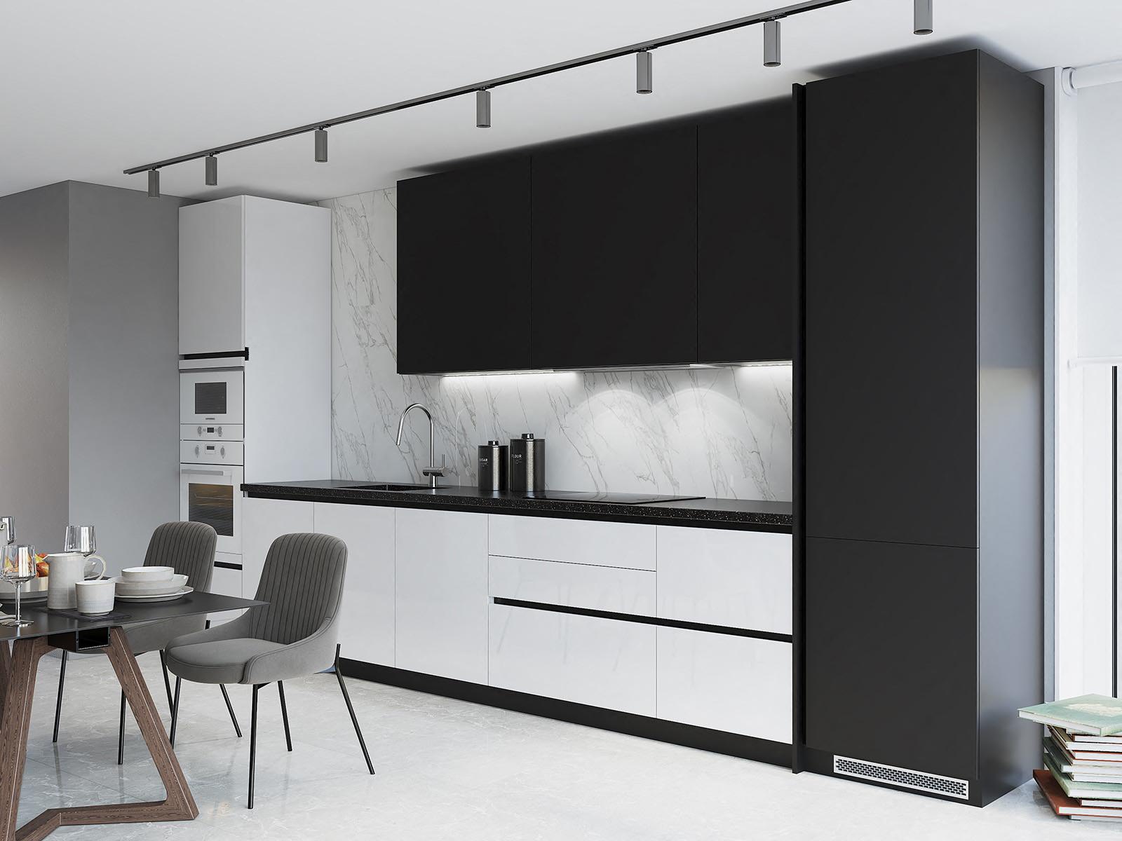 Кухонный гарнитур: белый глянец и черный матовый