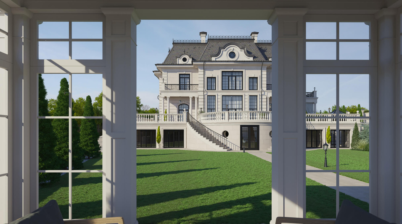 Архитектурный проект жилого дома с бассейном в классическом стиле. 1100кв.м.