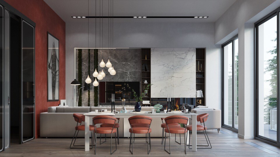 Кухня-гостиная в загородном доме в Подмосковье