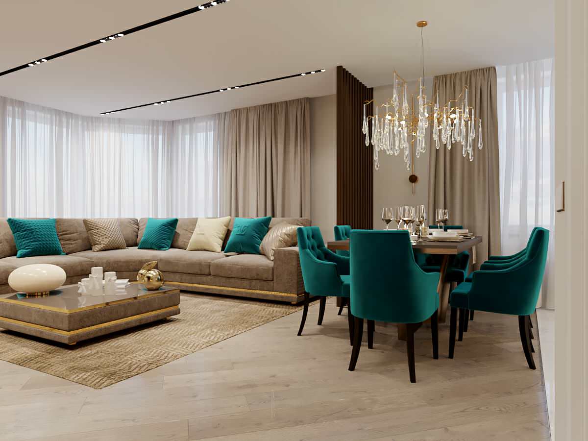 Кухня-Гостиная с яркими акцентами