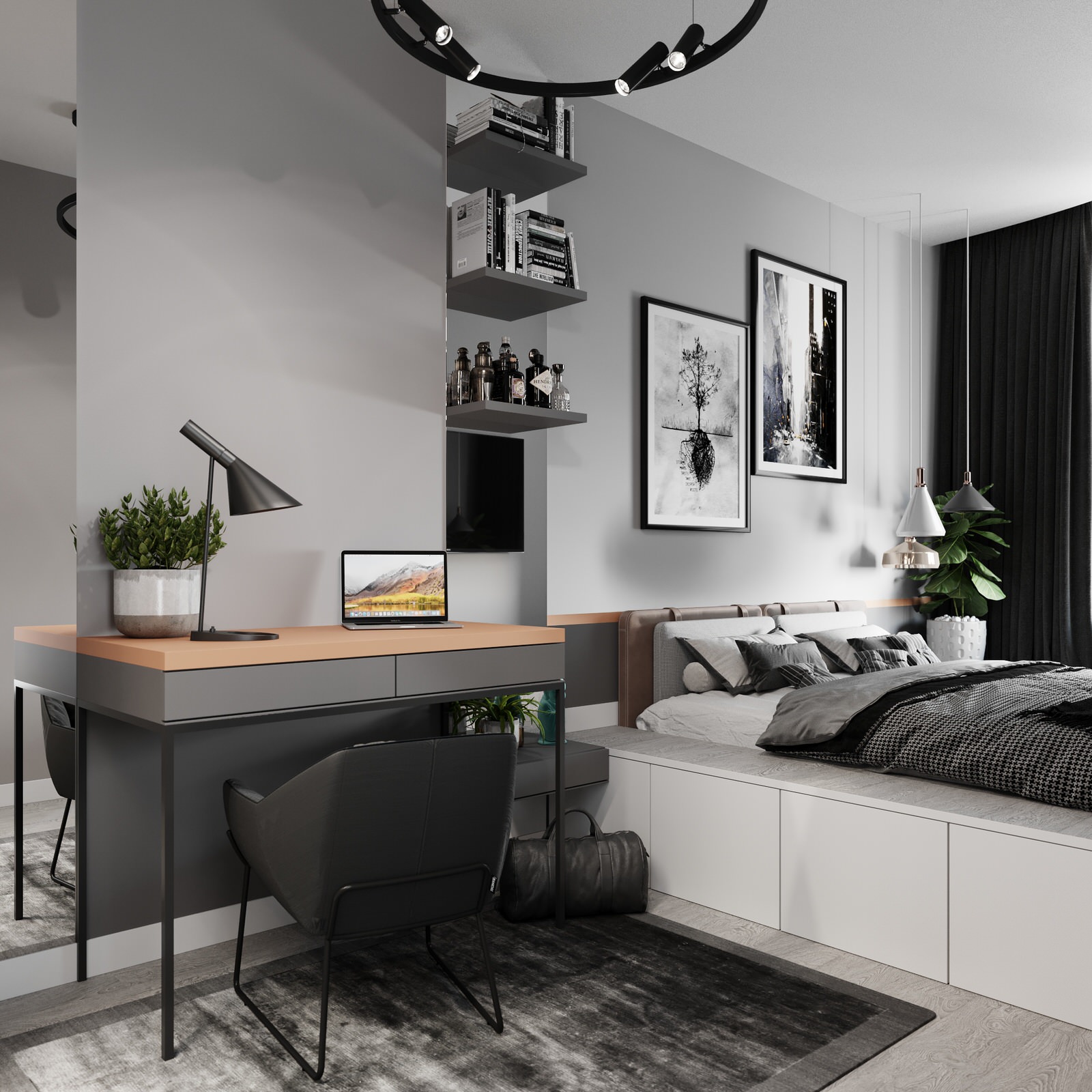 Квартира для холостяка с одной спальней и кухней-гостиной