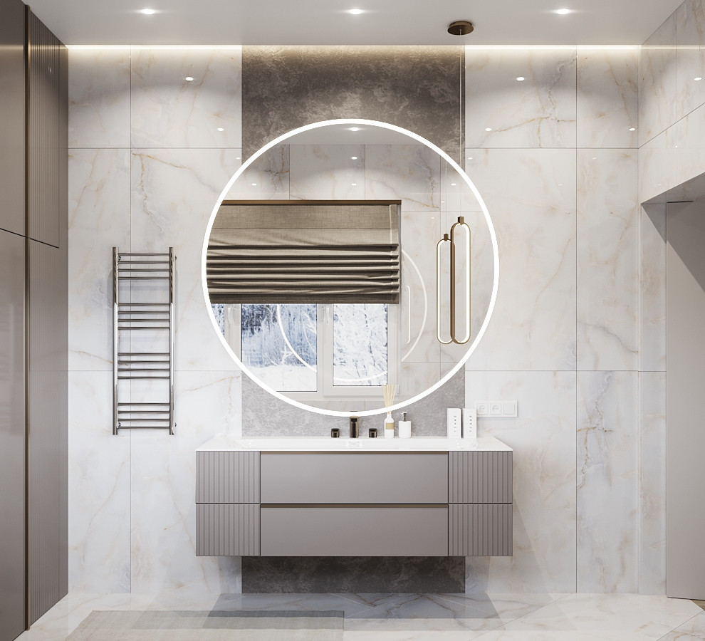 Дизайн интерьера ванной комнаты для проекта дома в поселке Европейском