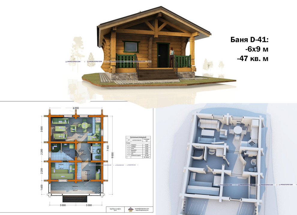 Обложка проекта: Баня из лафета с топочным отделением у входа
