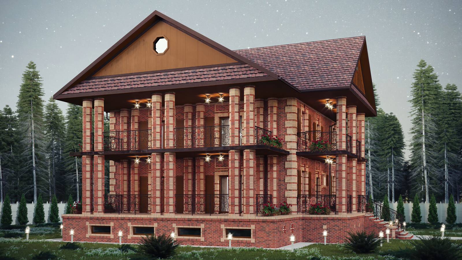 Дизайн фасада из кирпича для коттеджа на острове Русский