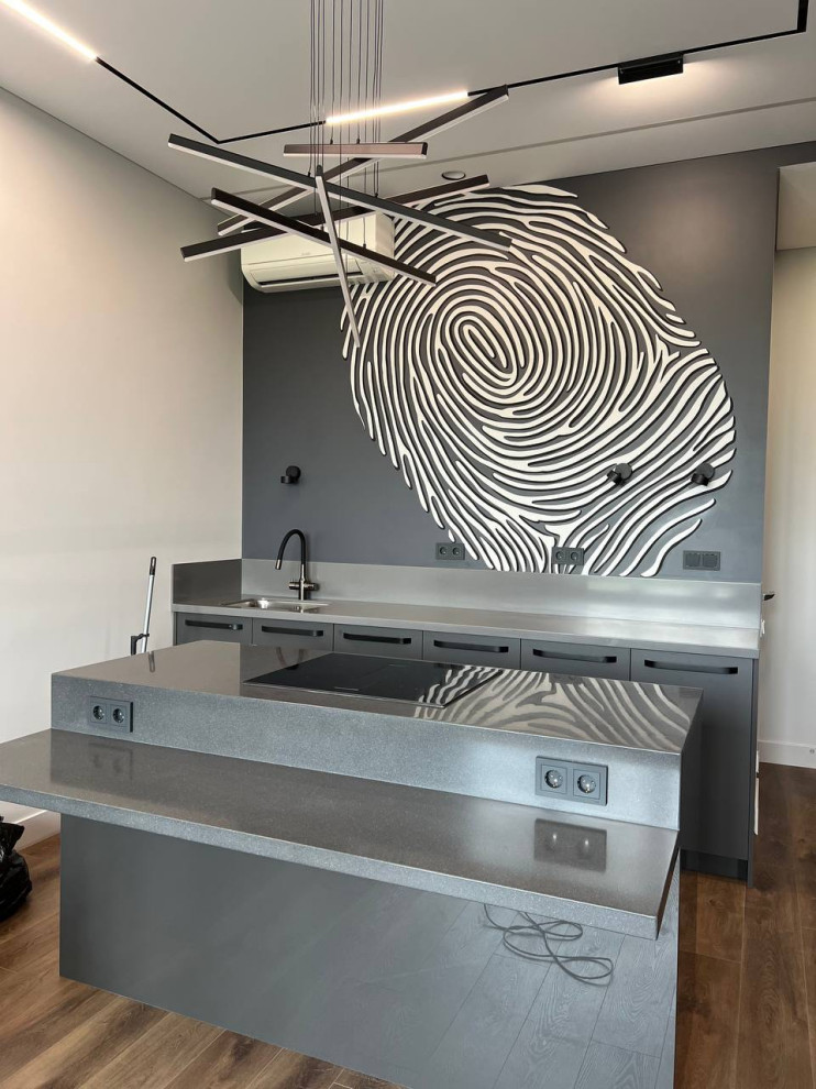 Кухня студия с барной посадкой