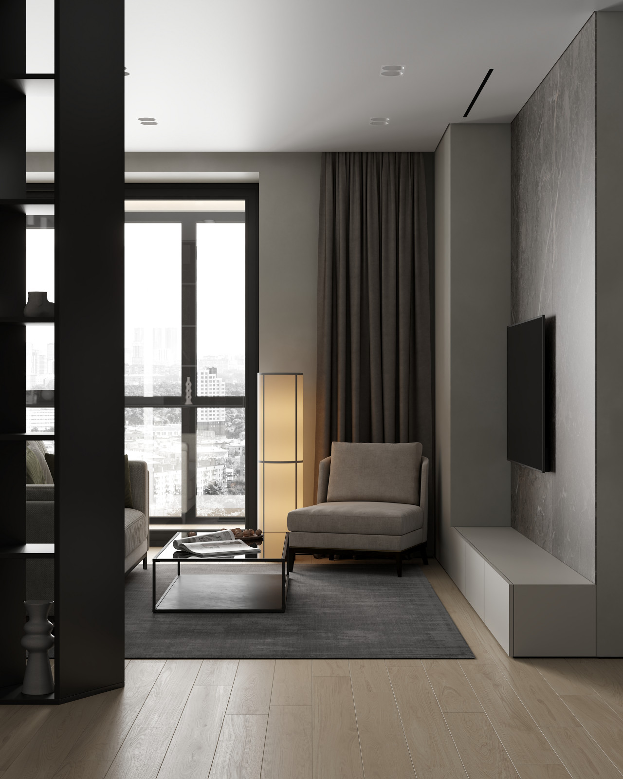 Обложка проекта: ЖК «Зенит», современный интерьер квартиры, построенный на контрастах