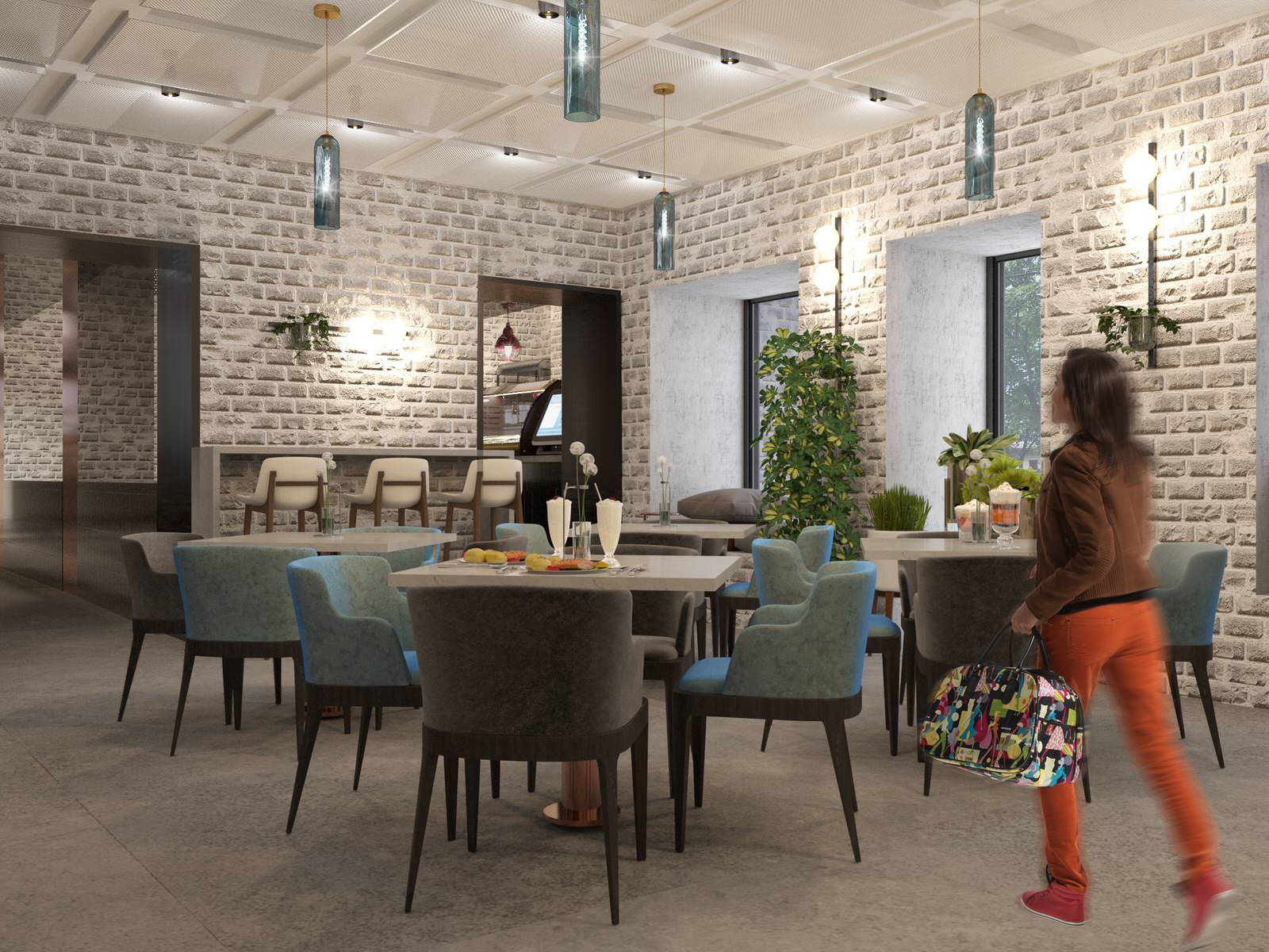 Interior visualisation of food court Manor of Food in the center of Moscow