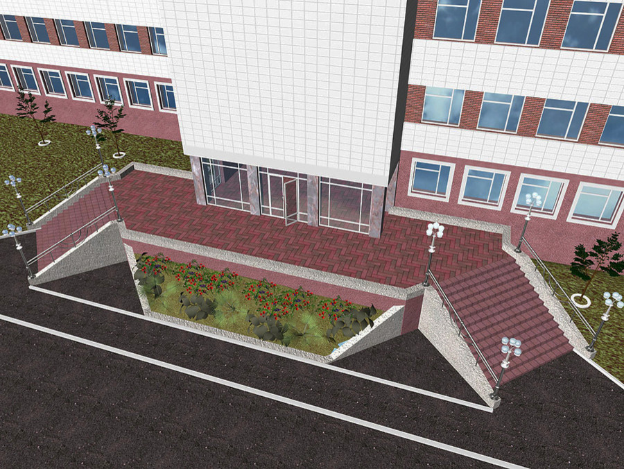 Холл, офисы, кабинеты, лестничный марш, фасады