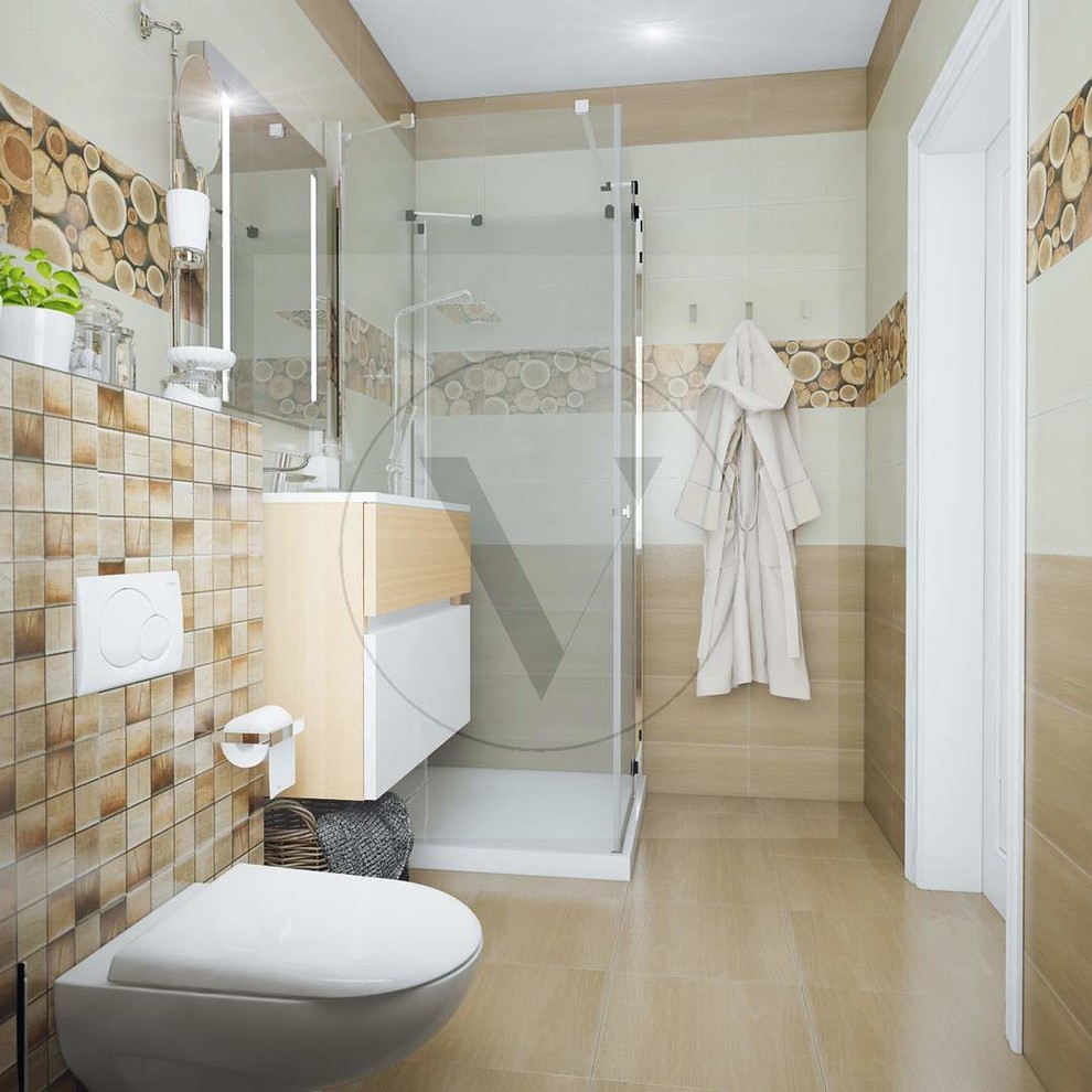 Душевая кабина с прозрачными стеклянными дверьми