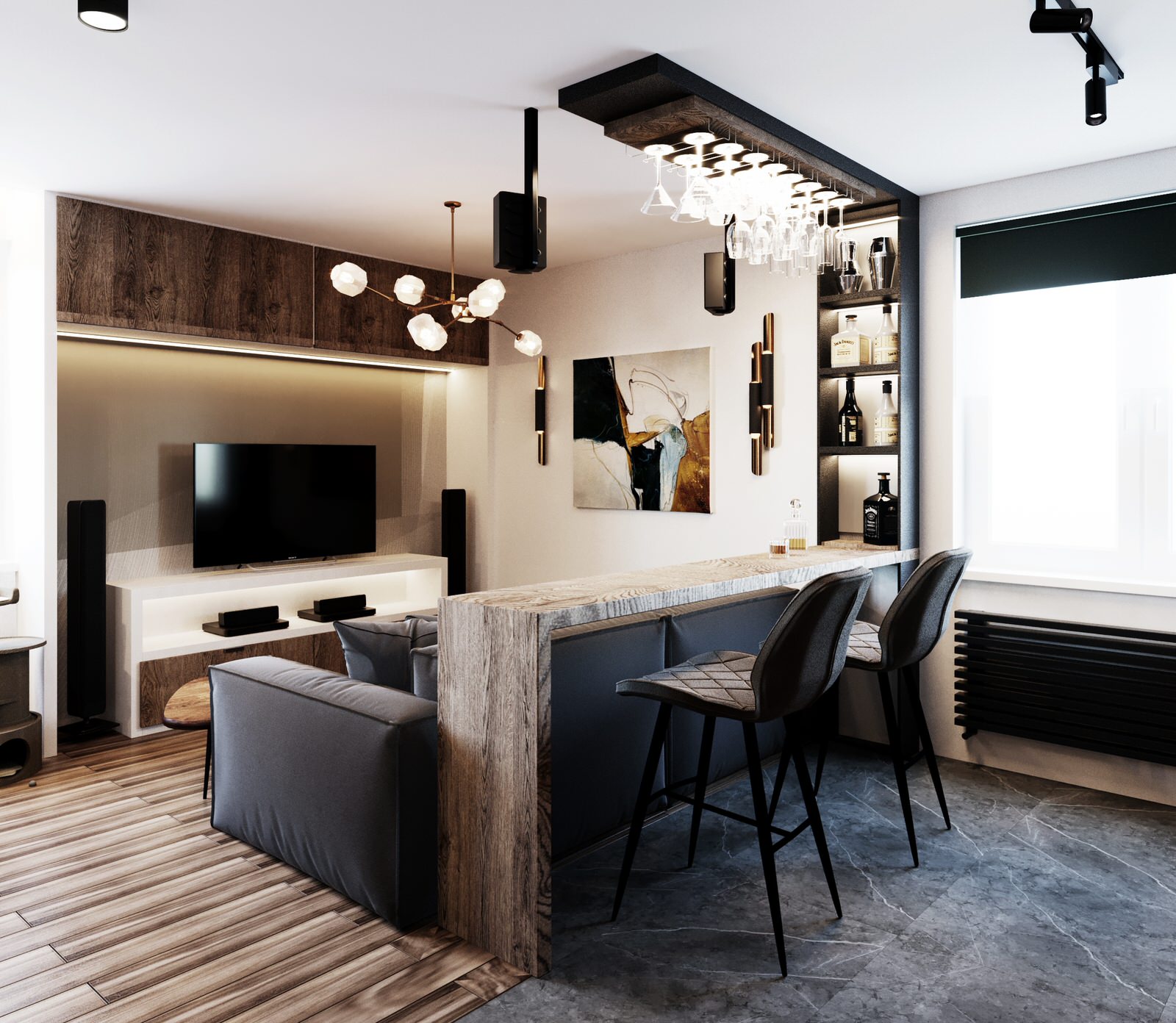 Квартира с деревянными элементами