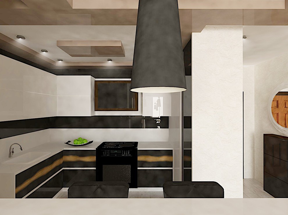 Объединение пространства коридора, кухни и гостиной