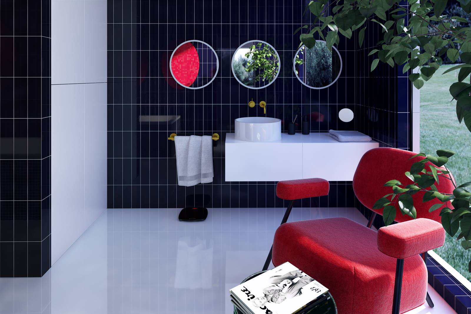 Ванная комната в стиле mid-century modern.