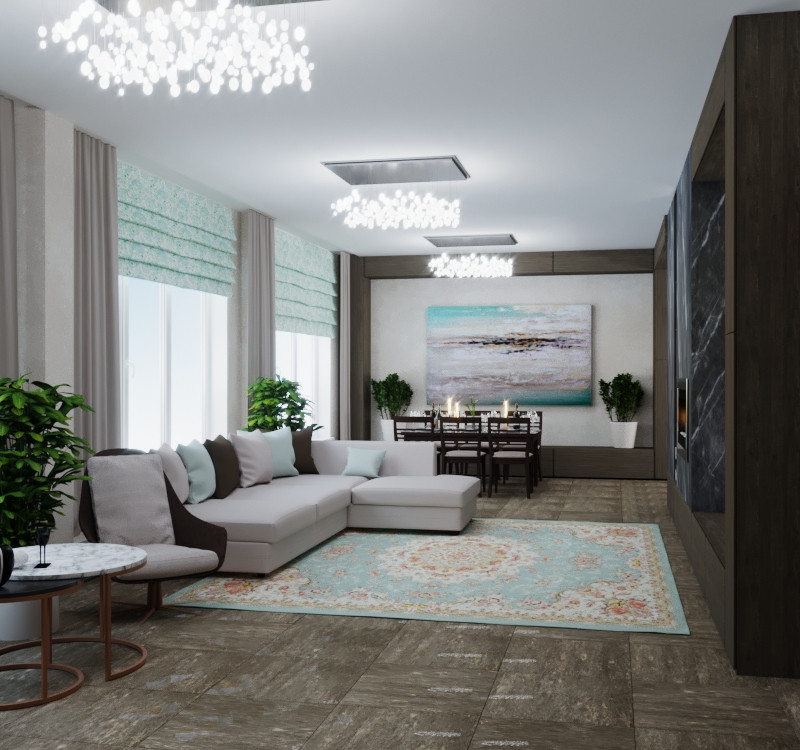 300 кв, кухня студия