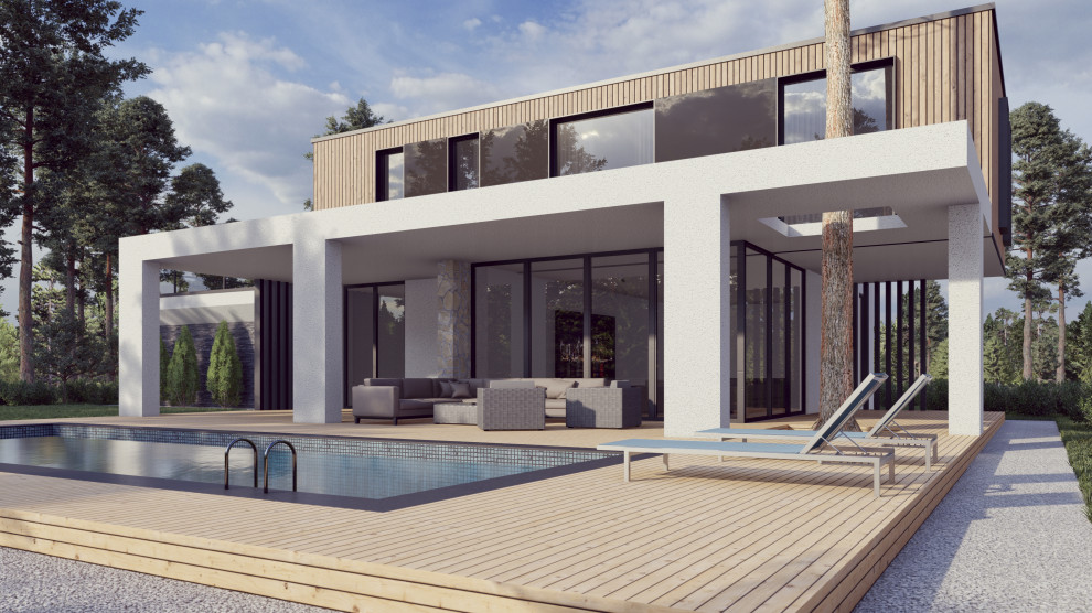 Проект двухэтажного дома в стиле Хайтек 253 кв.м