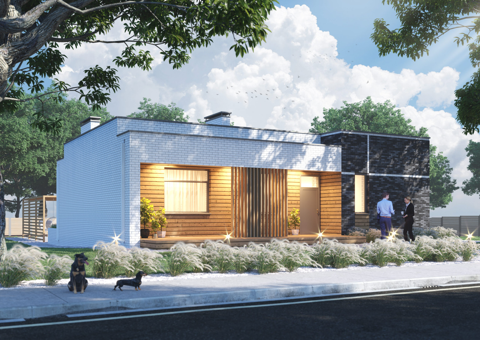 Проект 1-этажного 4-комнатного жилого дома с плоской крышей (флэтхаус)