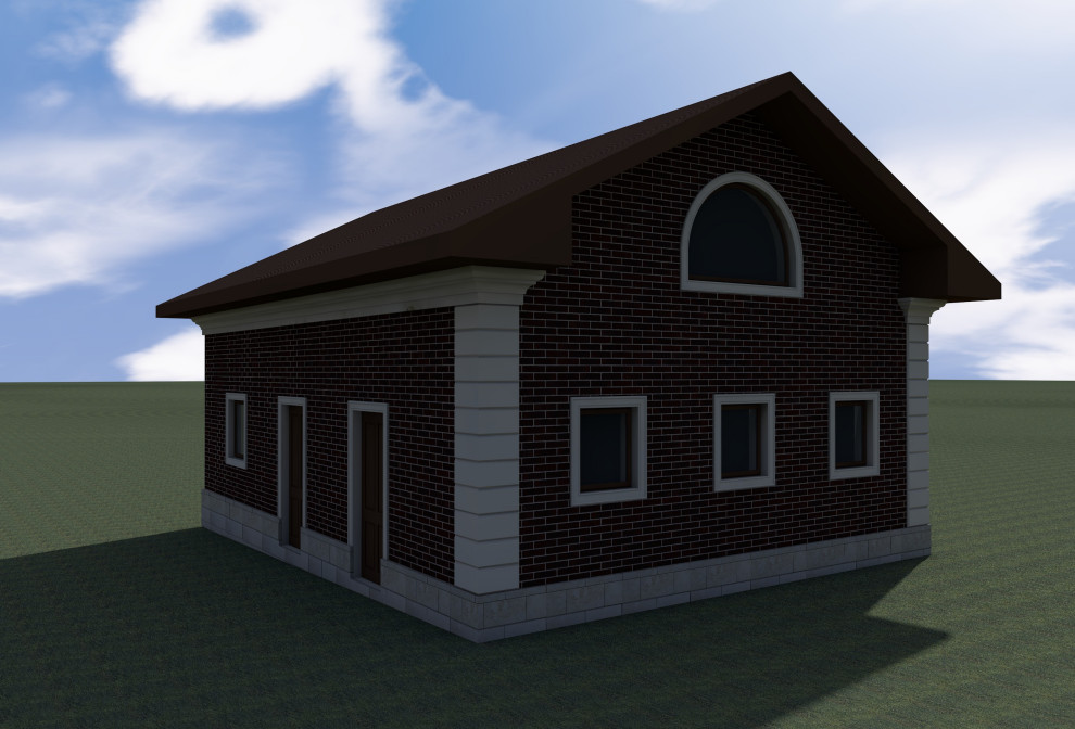 Фасады загородного дома и гаража в коттеджном поселке