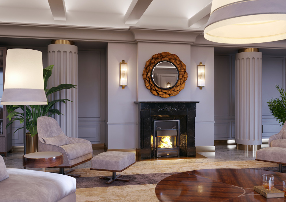 Гостиная с дровяным камином