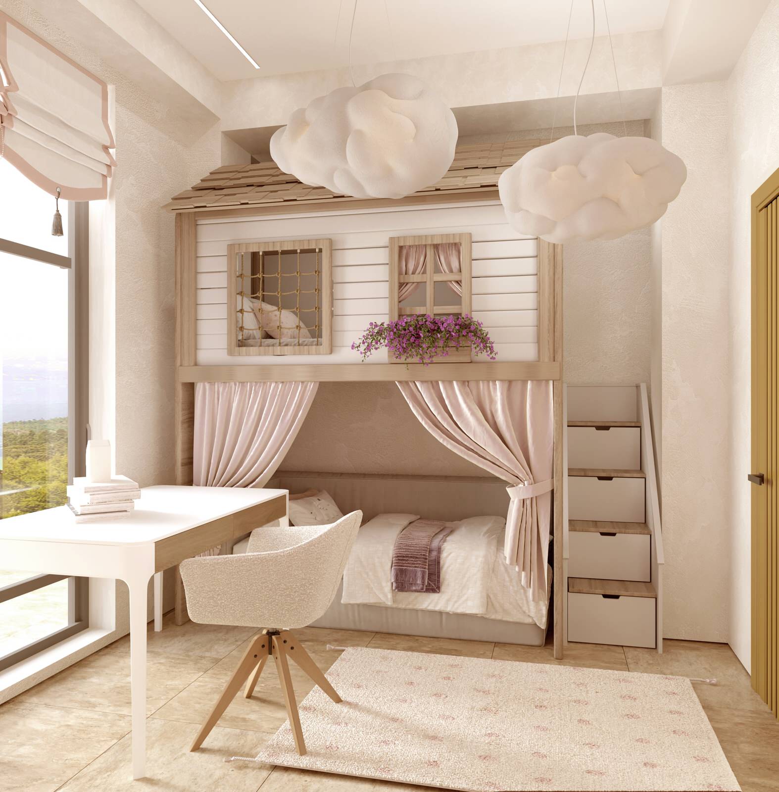 Двухэтажный жилой дом с видом на горы.