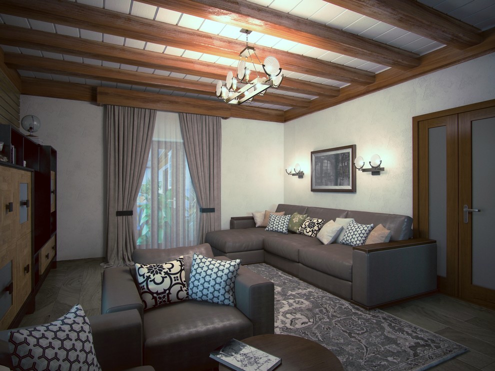 Гостиная ретро с камином