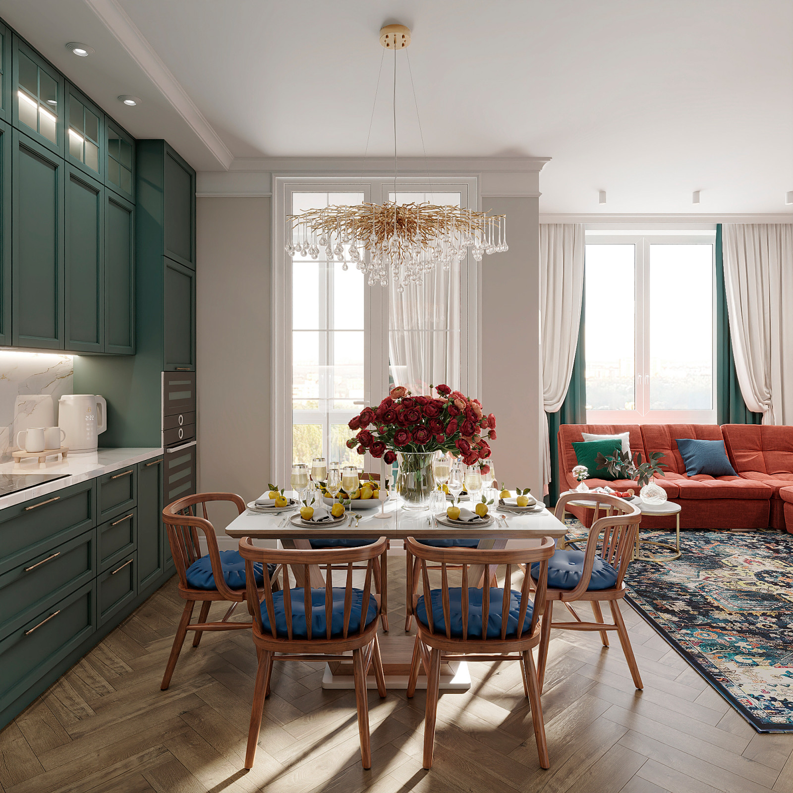 Утонченный проект с использованием разных стилей для семьи с двумя детьми