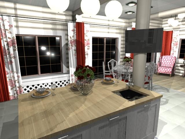 кухня-столовая в доме из бруса