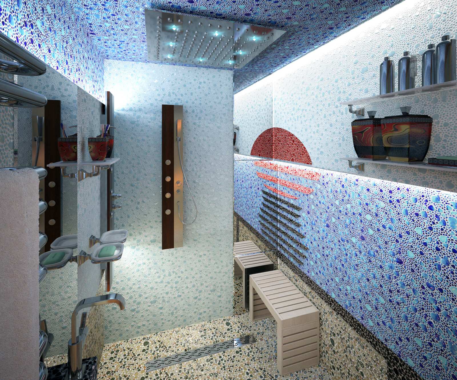 Душевая в зоне SPA частного дома