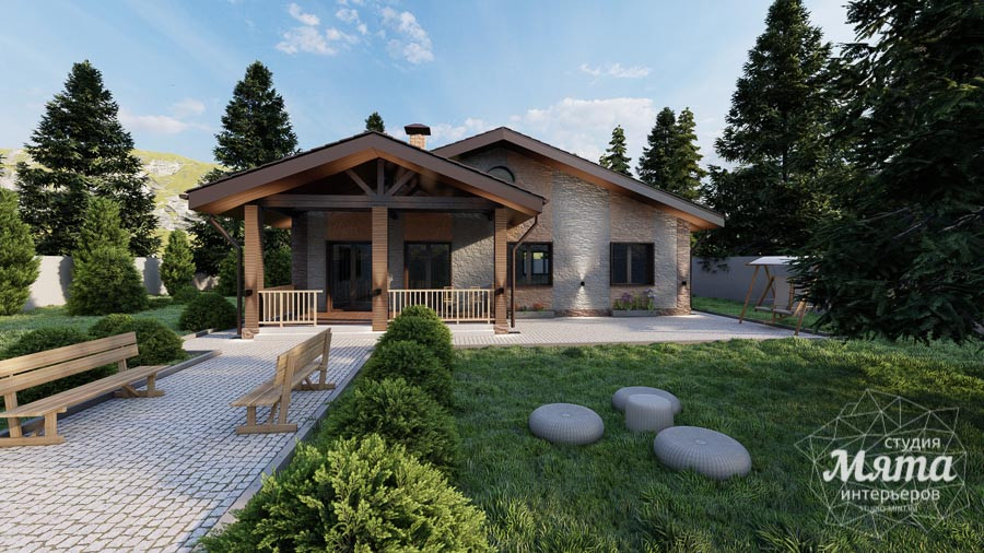 Дизайн фасада одноэтажного дома 150 м2 в Екатеринбурге