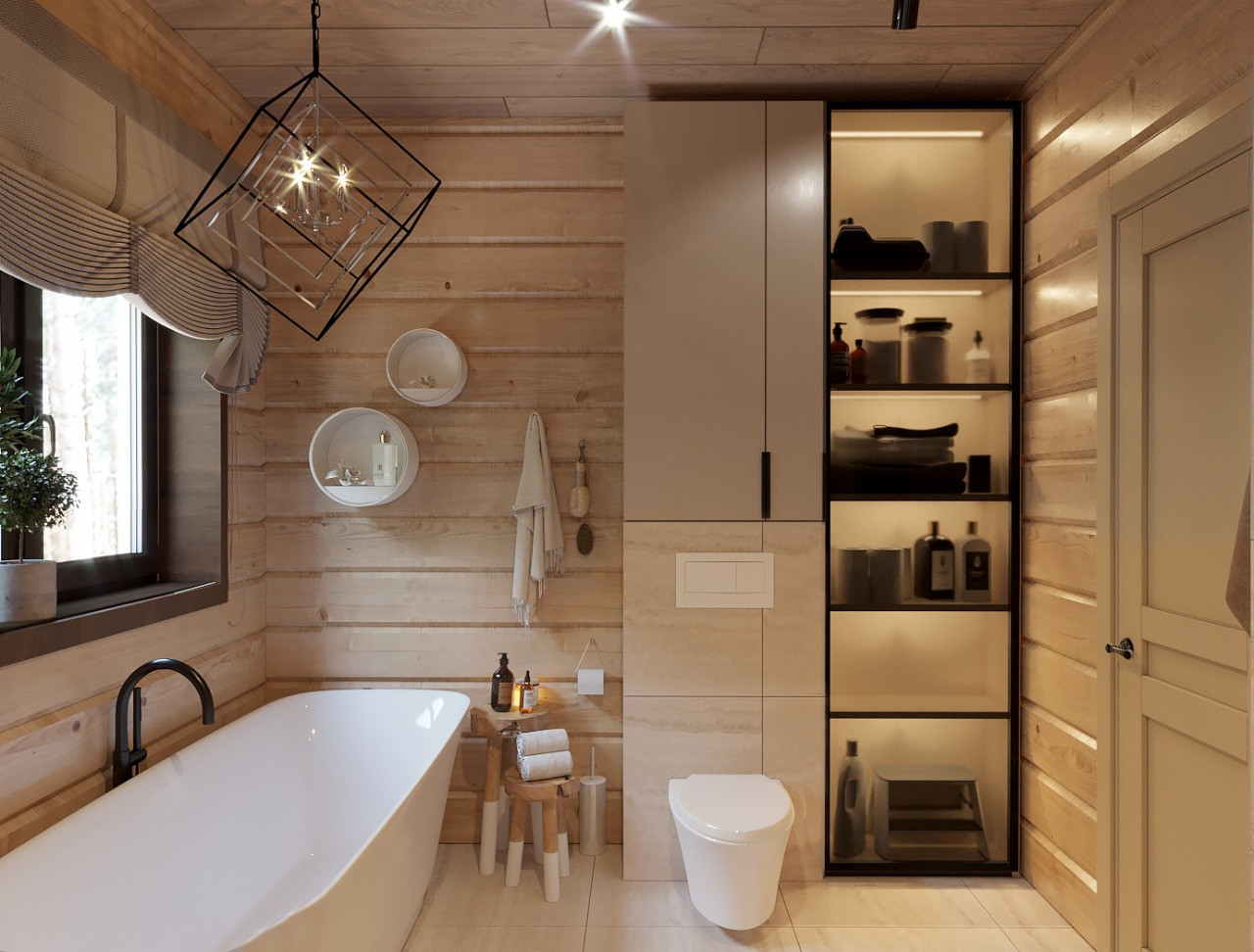 ванная в деревянном доме