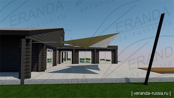 Стильный навес для летней террасы с бассейном