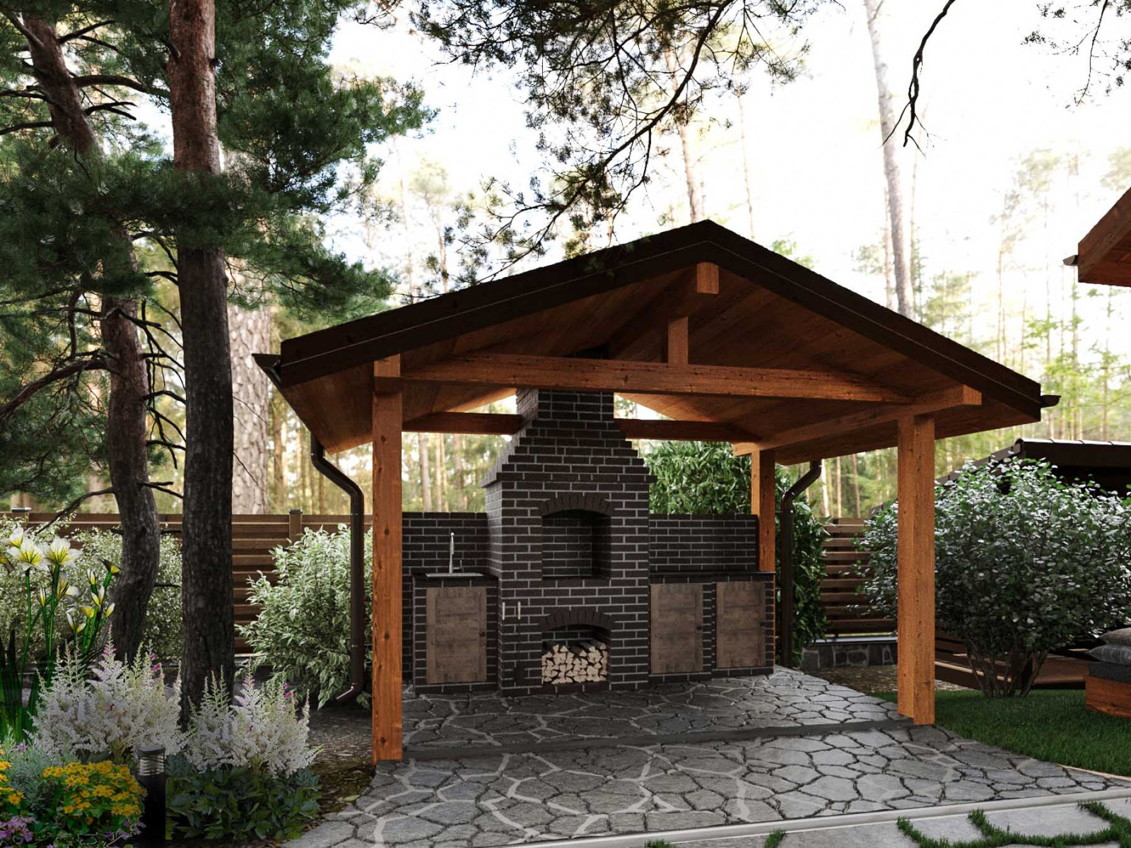 Крытая терраса с летней кухней