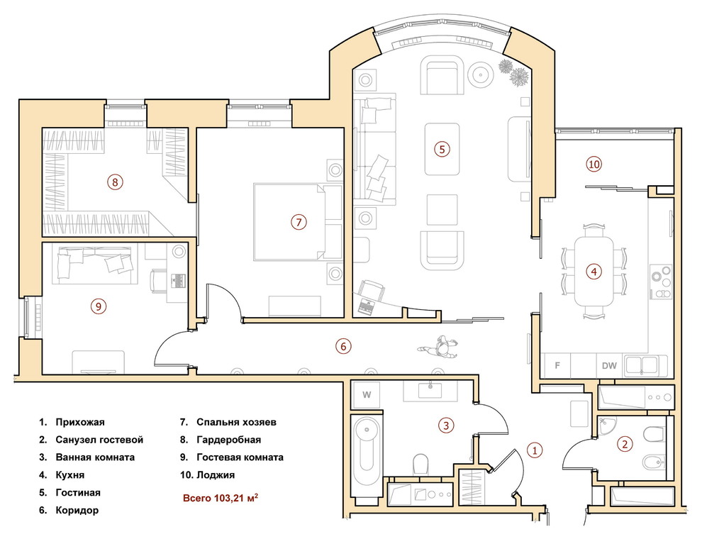 План расстановки мебели и техники: примеры