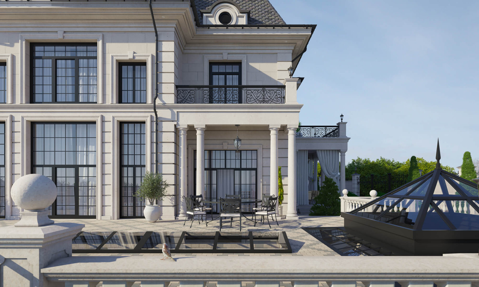 Архитектурный проект жилого дома с бассейном в классическом стиле. 1100кв.м.