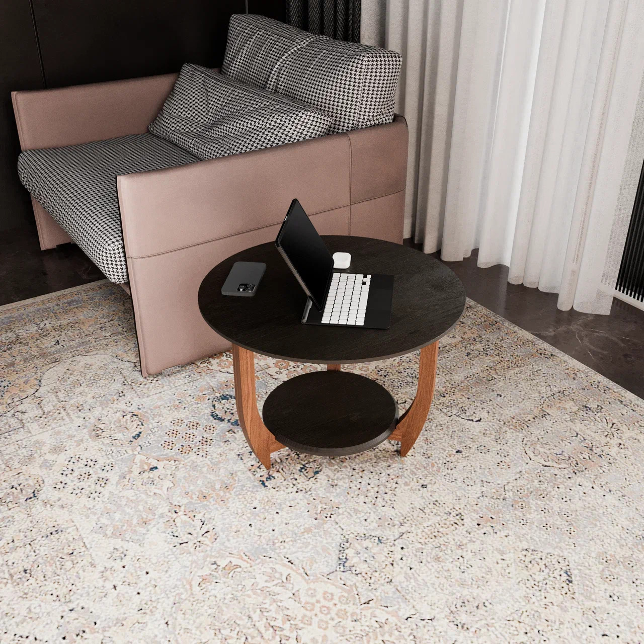 Журнальный столик ДОМОВОЙ черного цвета в гостиной