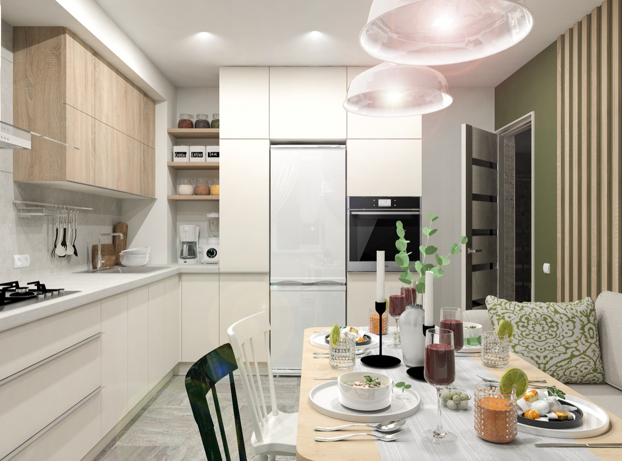 Очаровательная кухня-столовая.