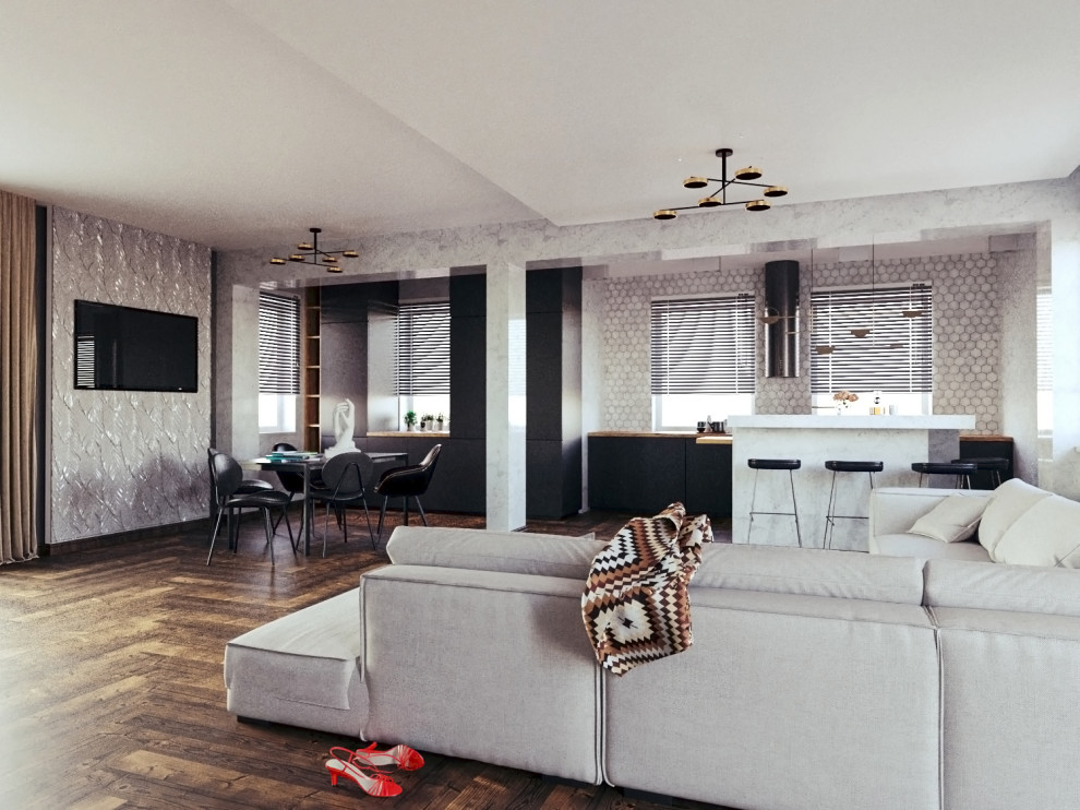 Обложка проекта: Дизайн кухни-гостиной 72 м.кв.