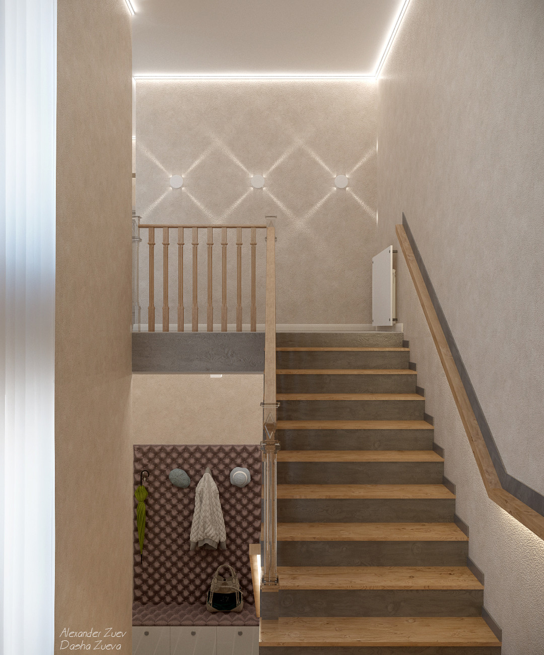 Дизайн лестницы и коридора в таунхаусе, ЖК "Немецкая деревня", г. Краснодар