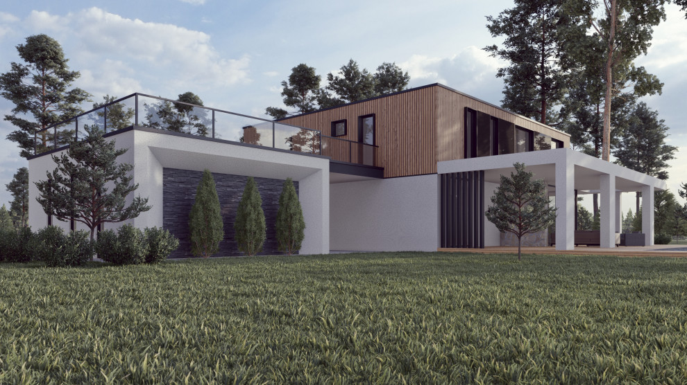 Проект двухэтажного дома в стиле Хайтек 253 кв.м