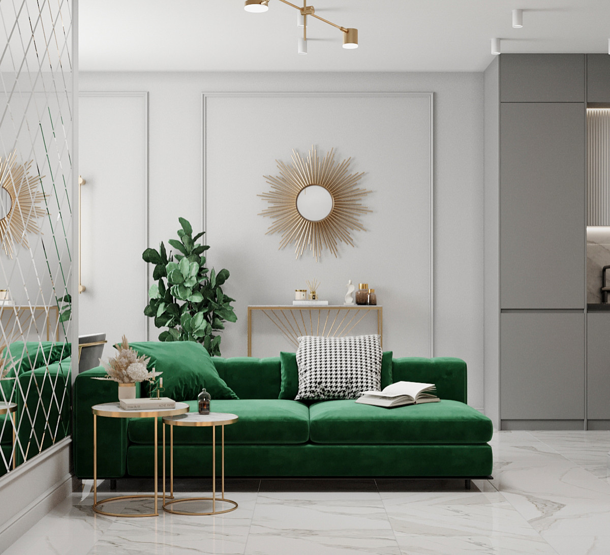 Квартира с гостиной с элементами ар-деко в современной интерпретации