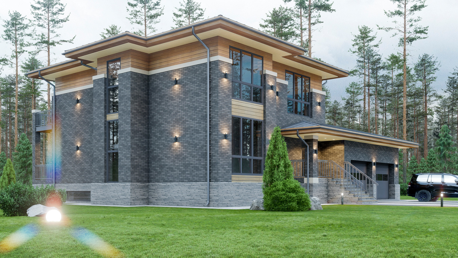 Проект трехэтажного дома в стиле Райта 480 кв.м