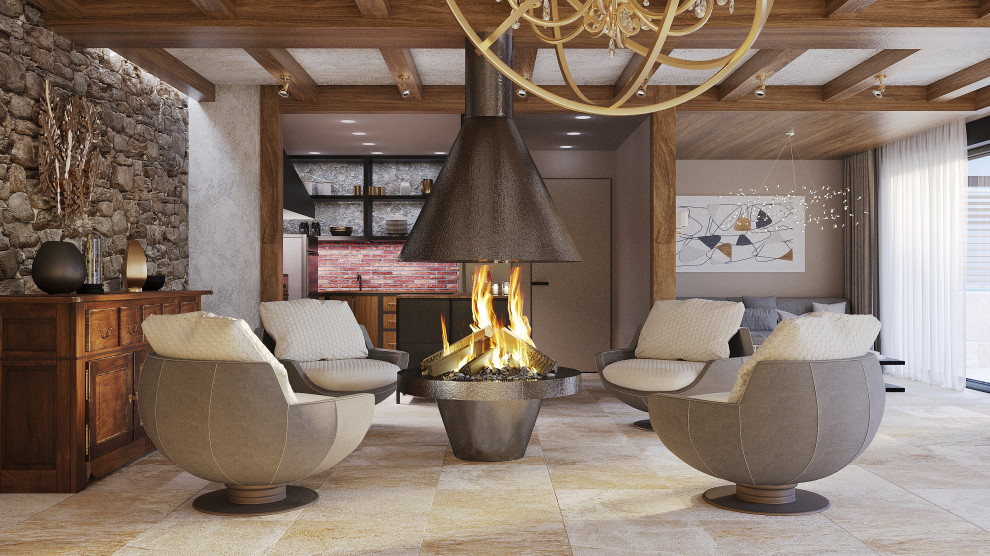 Проект интерьера террасы с камином