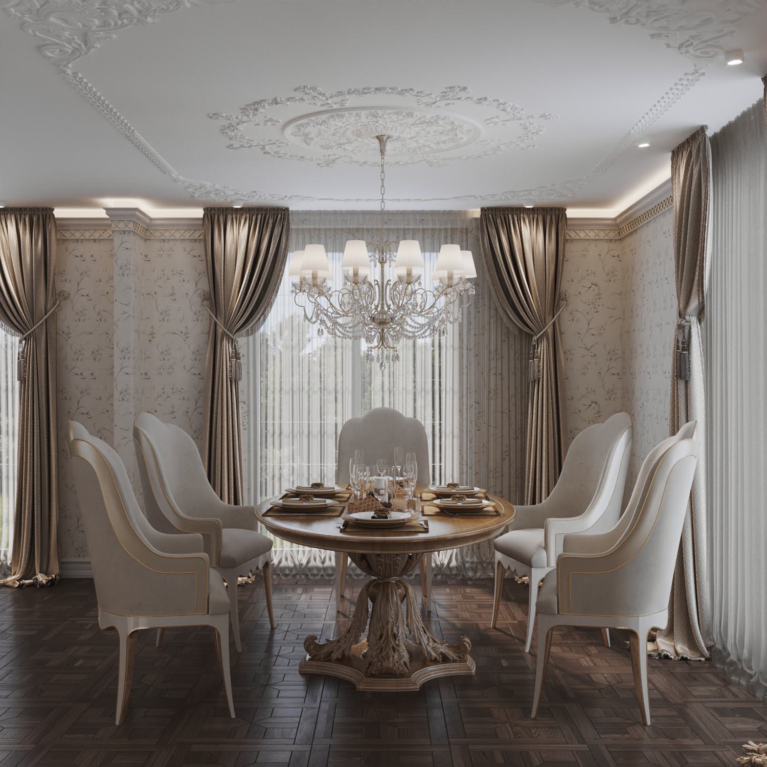 Интерьер столовой в проекте виллы