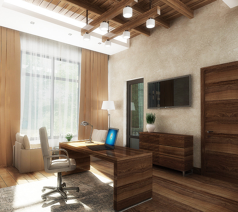 ИНТЕРЬЕР КАБИНЕТА В ЧАСТНОМ ЖИЛОМ ДОМЕ