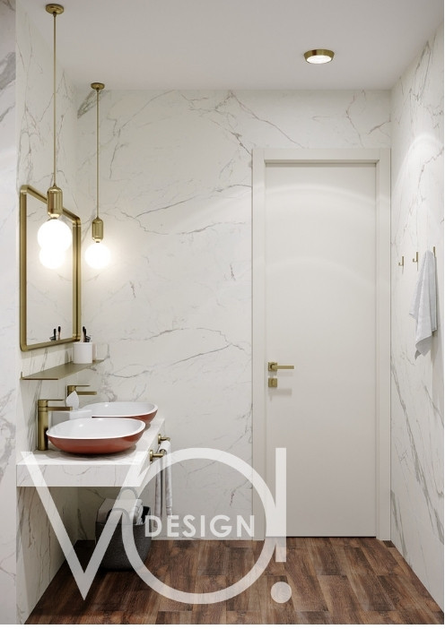 Кухня в современном стиле и гостевой санузел