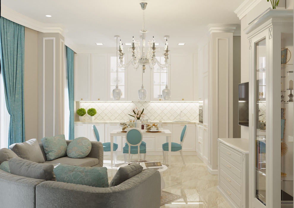 Белая неоклассика с оттенком морской волны