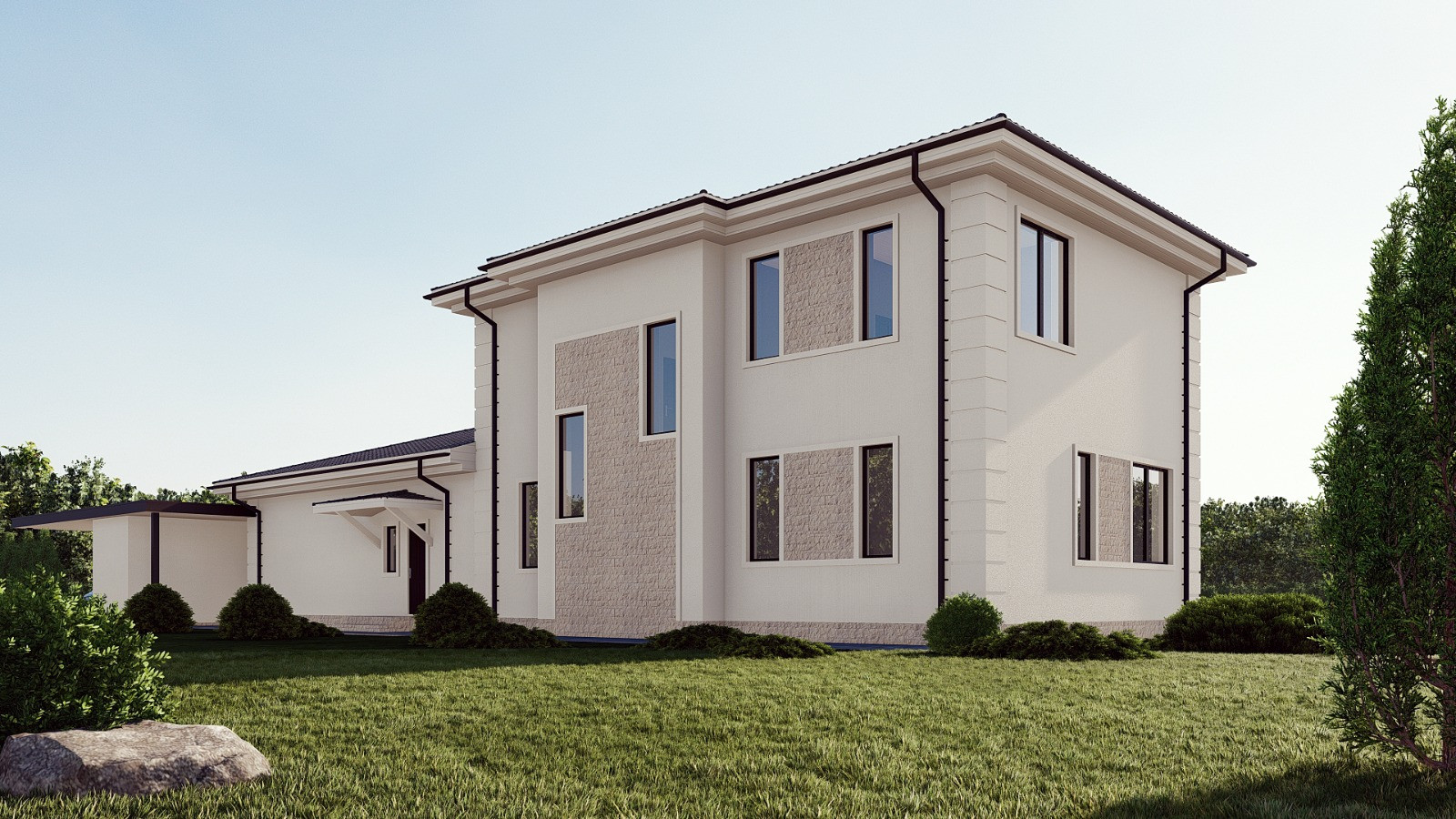 Проект двухэтажного дома в современном классическом стиле.