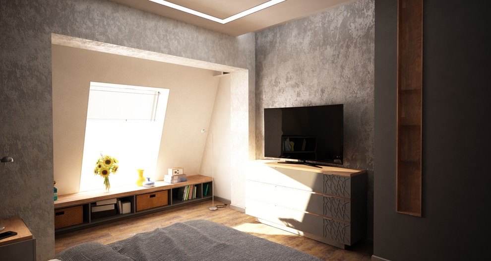 Гостиная двухэтажной квартиры для молодого одинокого мужчины в Москве